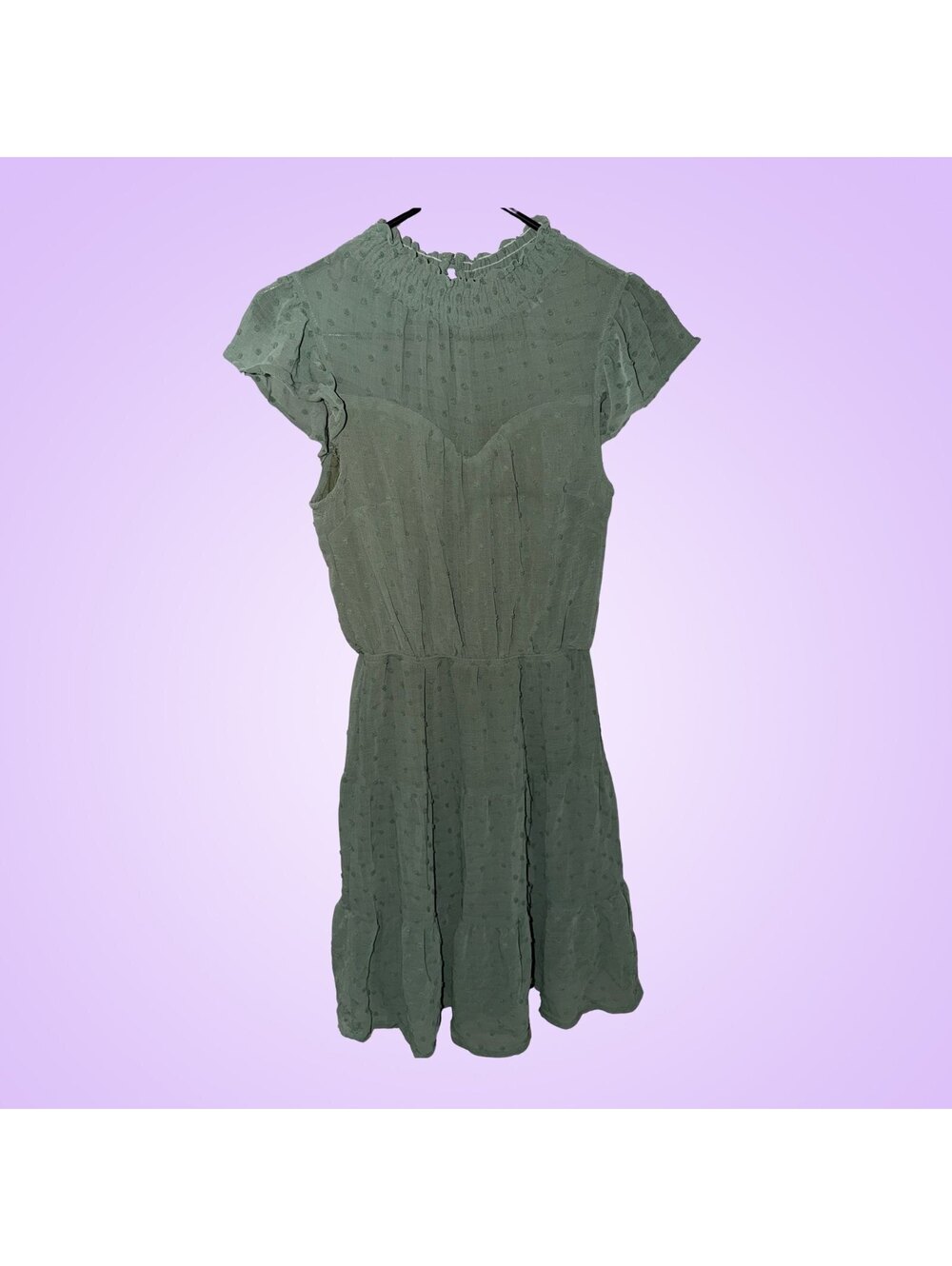 Monteau Los Angeles Sage Green Swiss Dot Ruffle Tiered Mini Dress Small